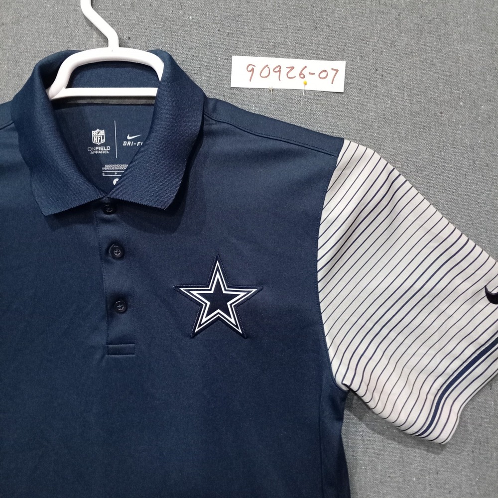 Nike Dallas Cowboys NFL On-Field Dri-FIT Polo Shirt Mens Small Navy Blue Striped